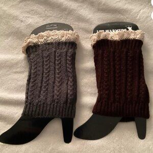2 Pack Brown & Gray Cable Knit Boot Cuff Leg Ankle Warmer